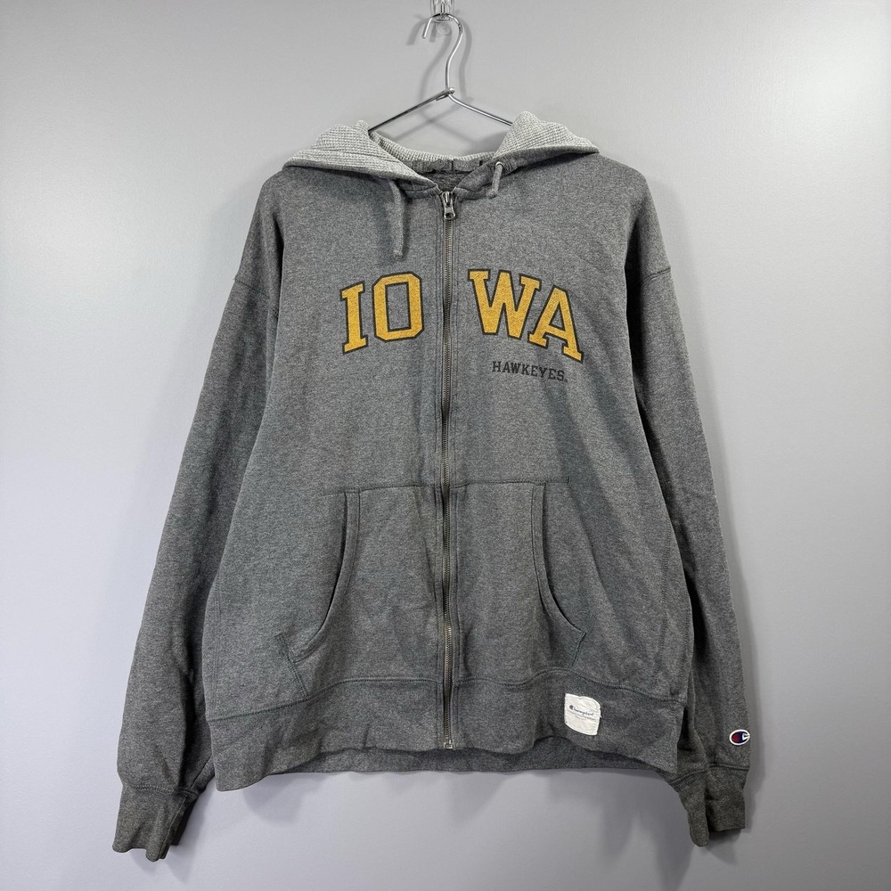 Iowa Hawkeyes Sweatshirt Mens Large Gray NCAA Football Champion Full Zip Hoodie
